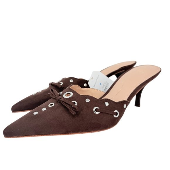 Time and Tru Women's Studded Kitten Heel Brown Mules Shoes Size 9 NWOB - Picture 3 of 11